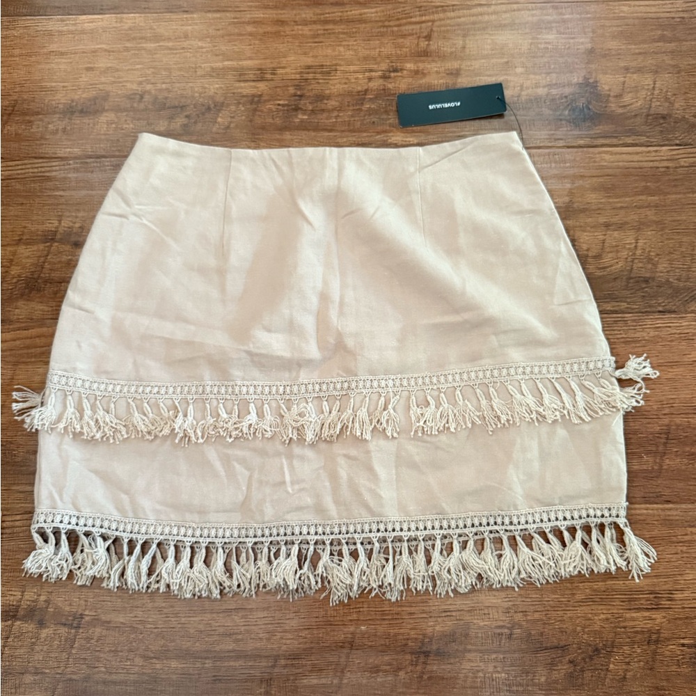 Lulus Fringe Mini Skirt  Crochet Trim Casual Summer-Sz Small NWT